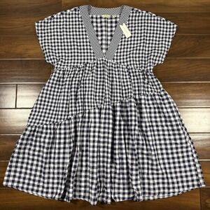 Anthropologie 11.1 TYLHO Women's Size XL Blue White Gingham Tunic Dress